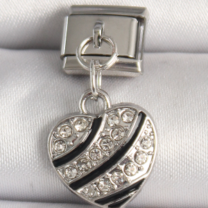 316L Çelik Gümüş Renk Zirkon Taşlı Kalp Model Nomination Charm 5886