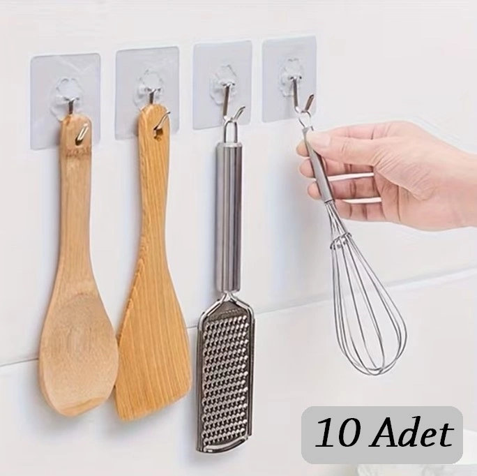 10 ADET Kendinden Yapışkanlı Şeffaf Askı 1 10 ADET Kendinden Yapışkanlı Şeffaf Askı