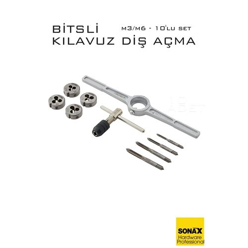 10'lu Bitsli Diş Açma Kılavuz Seti –Endüstriyel Çelik,  Dişli Matkap Ucu 722465