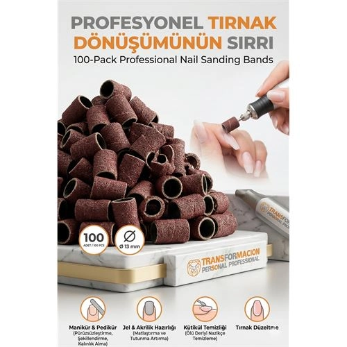 100 adet 13 mm Tırnak Zımparası Manikür Pedikür Yüzük Zımpara Seti 723052