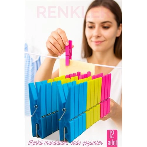 12’li Plastik Mandal Seti – Renkli, Dayanıklı, Çok Amaçlı Tutuş Ustası 722275