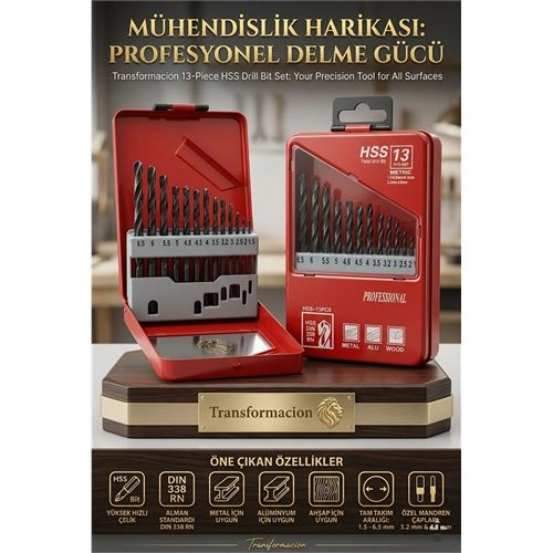 13 Parça 1.5-6.5 mm Alüminyum Metal Ağaç HSS Uçlu DIN 338RN Matkap Ucu Seti 723032