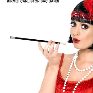 1920'ler 1990'lar Gatsby Kadın Aksesuar Seti – Kırmızı Charleston Saç Bandı ve Sigaralık