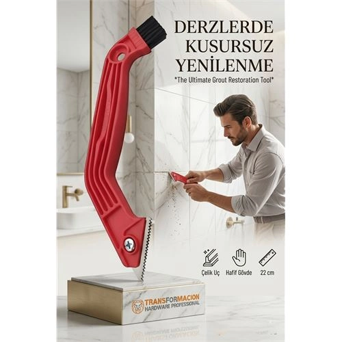 2 Boyutlu Çelik Uçlu Derz Kazıyıcı ve Fırça  - 22 cm Fayans Arası Temizlik ve Sökme Aparatı 716048