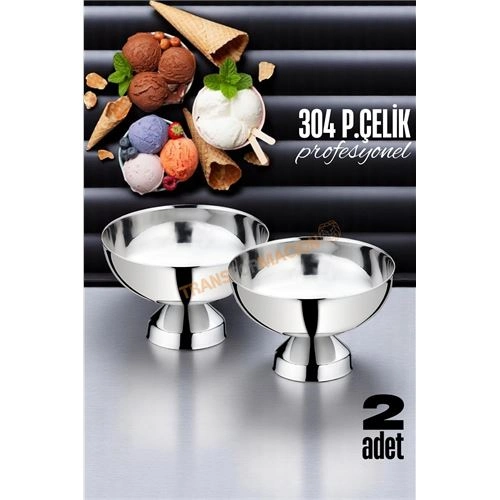2 li Ayaklı Dondurma Tatlı Kokteyl ve Sunum Kasesi - Paslanmaz Çelik 10 cm 721648