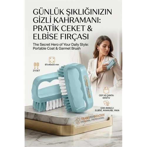 2'li Mini Leke ve Toz Fırçası Seti - Elbise, Ayakkabı, Yaka için Pratik Çanta Boy Fırça 723098