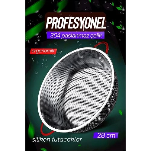 28 CM Kevgir Yuvarlak Süzgeç Profesyonel 304 Paslanmaz Çelik 721934