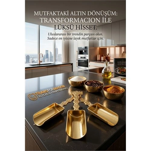 3'lü Lüks Gold Zamak Ölçü ve Baharat Kaşığı Seti - Özel Tasarım 721956
