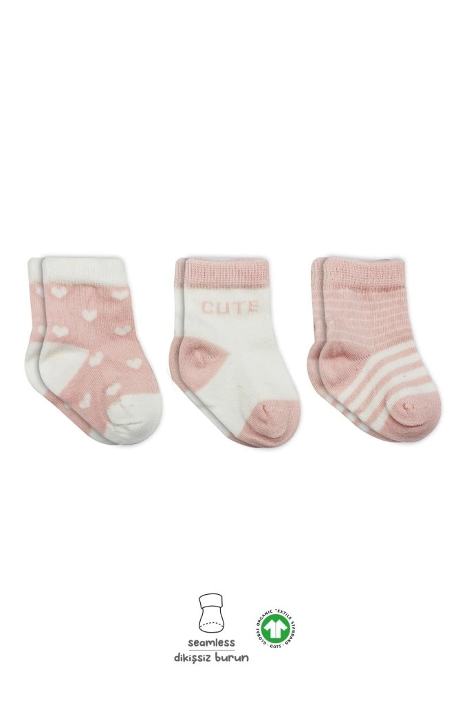3'Lü Penye Cute Stars Soket Çorap BS10115 Pembe