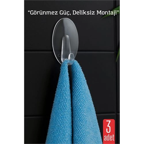 3 lü Şeffaf Kendinden Yapışkanlı Duvar Askısı – 5.5 x 3.2 cm | İz Bırakmaz, Güçlü Tutuş 722185