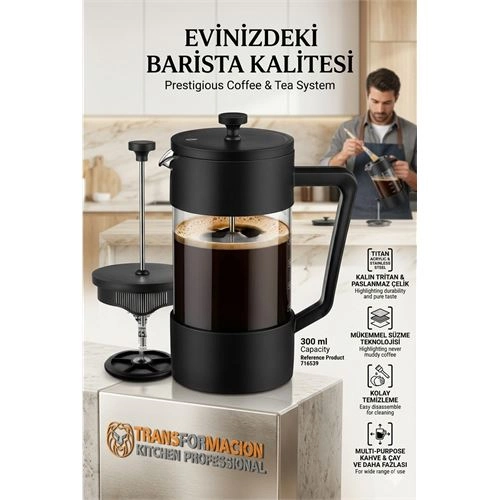 300ml Tortusuz French Press - Çift Filtreli Kahve Demleme Sanatı  716539