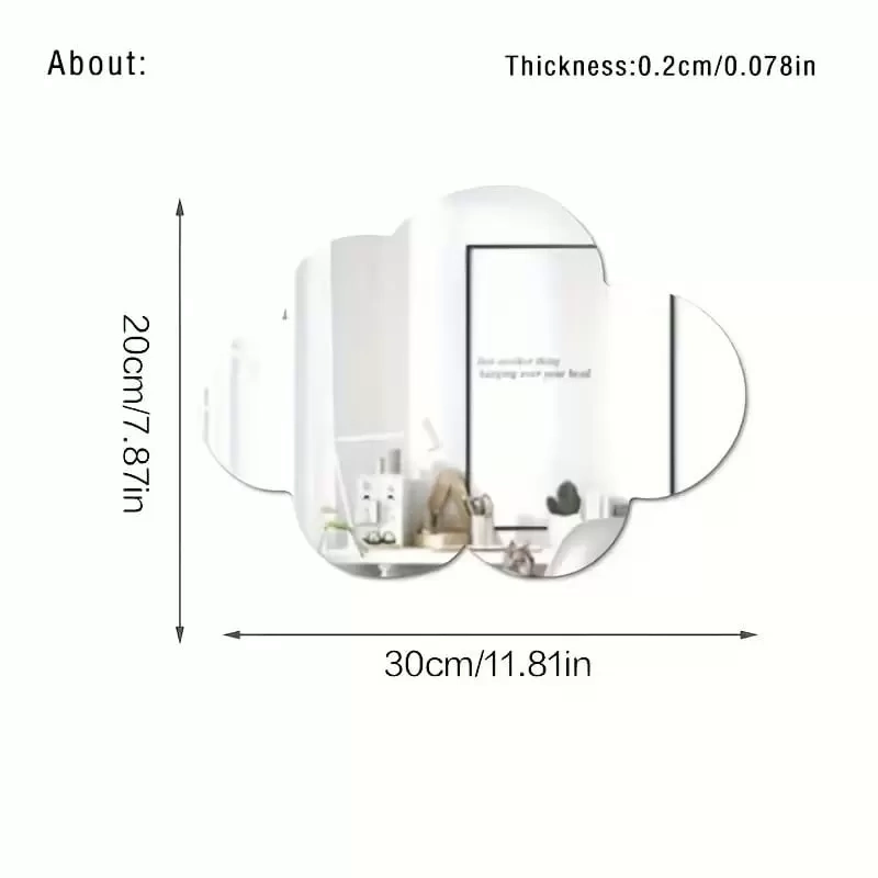 30x20 cm Bulut Formlu Kırılmaz Pleksi Duvar Aynası - Çocuk Odası Güvenli Ayna