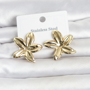 316L Çelik Gold Renk Lotus Çiçeği Model Kadın Küpe