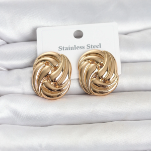 316L Çelik Gold Renk Motif Desen Model Kadın Küpe