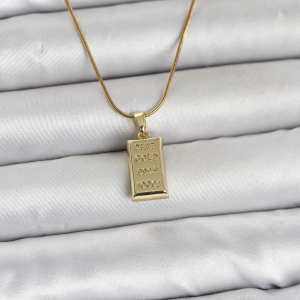 316L Çelik Zincir Gold Renk Külçe Altın Model Kadın Kolye