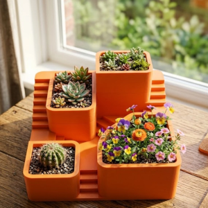 3D Kaktüs Saksı Seti Çok Bölmeli Modern Dekoratif Masaüstü Bitki Standı