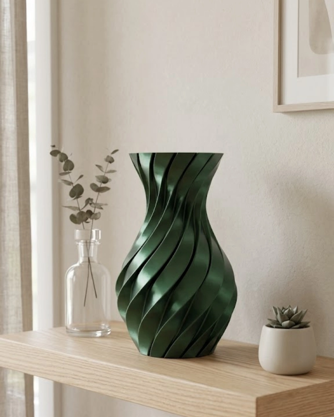 3D Spiral Yeşil Vazo Modern Tasarım Dekoratif Ev ve Ofis Aksesuarı