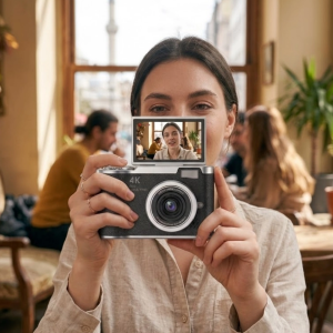 48 MP Kompakt Dijital Kamera 4K Video 8X Zoom ve Flip Ekran Selfie Vlog Uyumlu