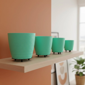 4’lü 3D Modern Yeşil Vazo Seti Dekoratif Ayaklı Saksı Takımı
