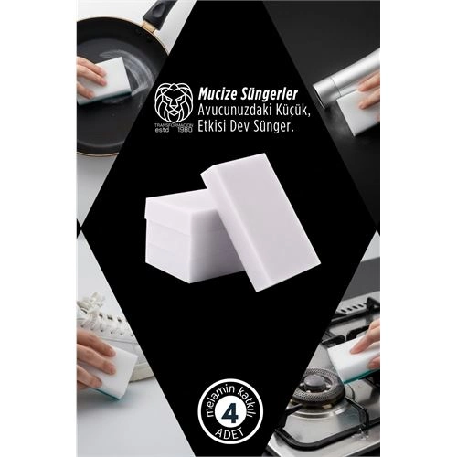 4’lü Melamin Katkılı Ultra Güçlü Mucize Leke Silici Sünger Seti 722894