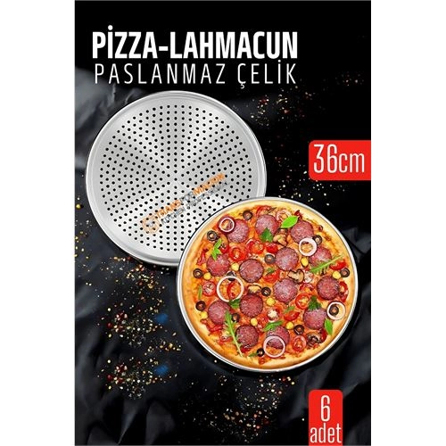 6 lı  Paslanmaz Çelik Pizza-Lahmacun Tepsisi – Delikli Tasarım ile Mükemmel Pişirme  36 cm 722229