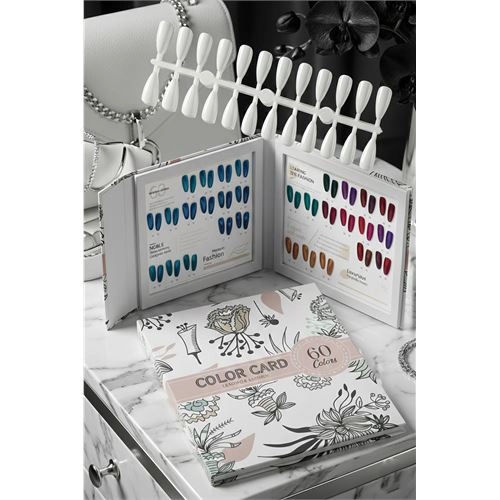 60’lı Profesyonel Nail Art Sunum Kartelası – Lüks Çiçek Desenli Takma Tırnak Teşhir Kitabı