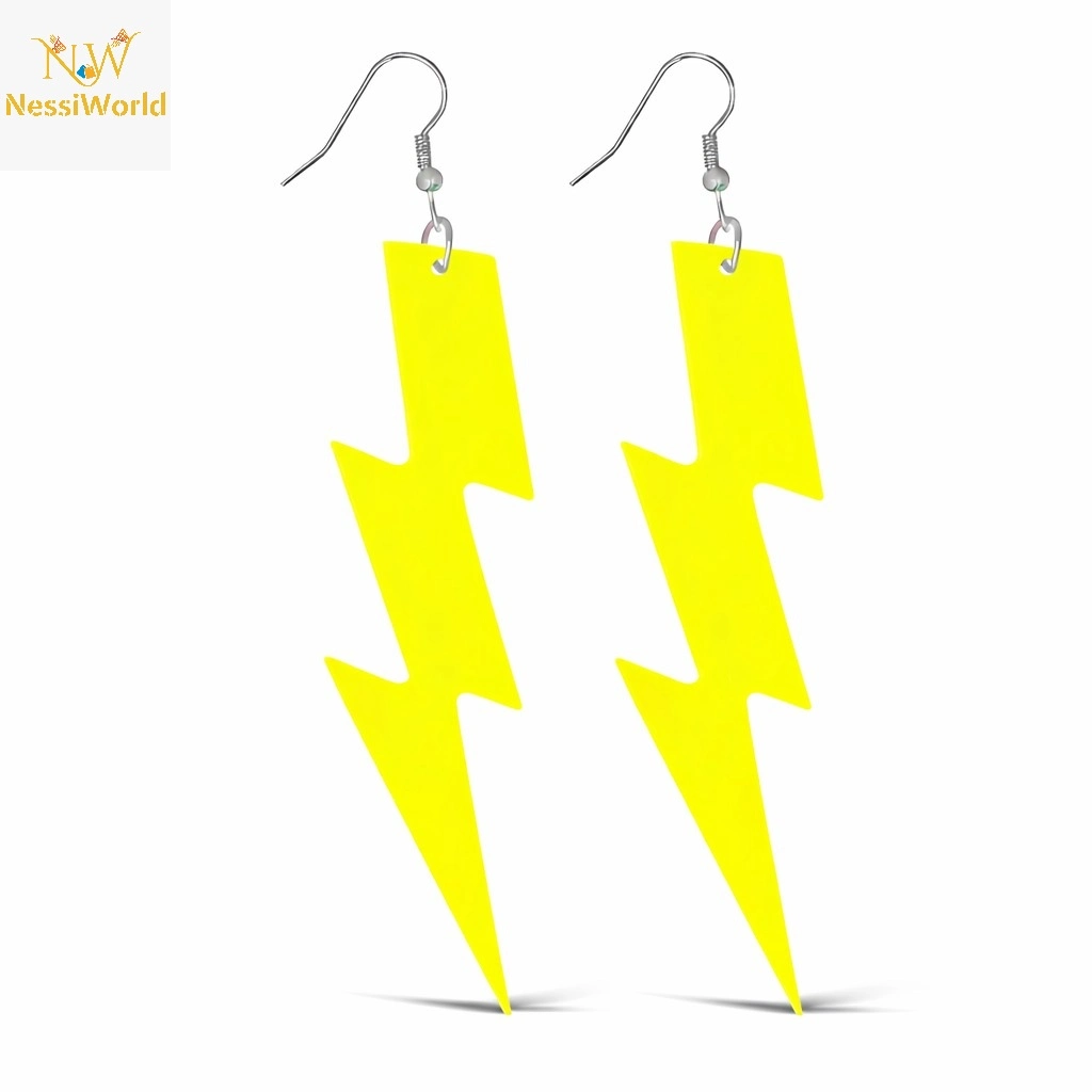 80’ler 90'lar Retro Neon Sarı Şimşek Küpe 10 cm