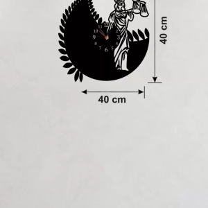 Adalet Tanrıçası Themis Tasarım Ahşap Duvar Saati - 40x40 cm Avukat Hediyesi