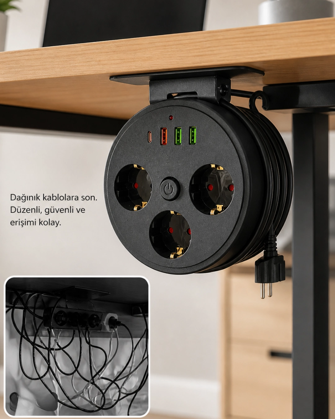Akım Korumalı Priz USB ve Type C Girişli 3lü Priz 2 Metre Kablo Dayanıklı 1 Akım Korumalı Priz USB ve Type C Girişli 3lü Priz 2 Metre Kablo Dayanıklı