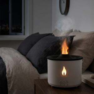 Alev ve Volkan Efektli Ultrasonik Aroma Difüzörü LED Gece Lambalı Hava Nemlendirici