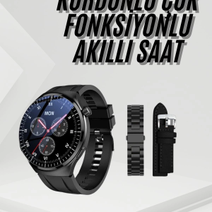 Amoled Ekran Metal Deri Silikon Kordonlu Uyku ve Sağlık Takibi