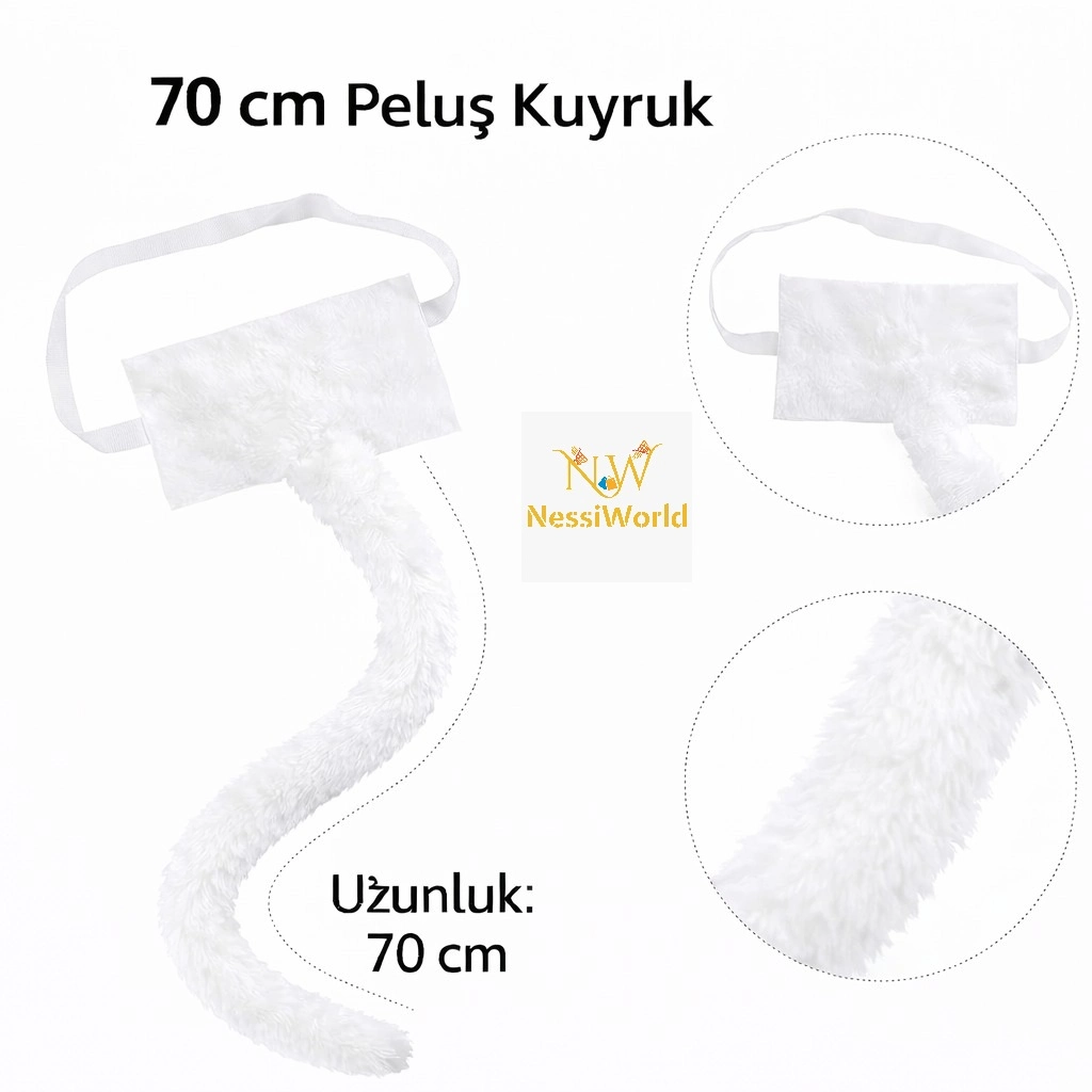 Beyaz Peluş Kuyruk Şekil Verilebilir 70 cm