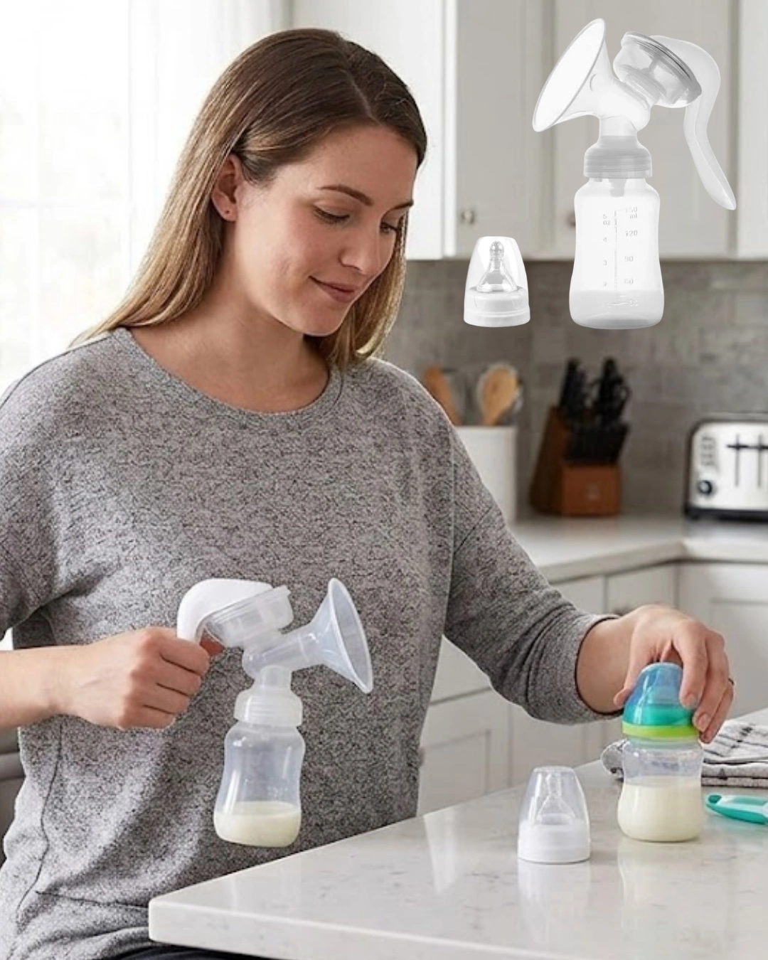 BPA İçermez Manuel Anne Sütü Pompası Biberon Başlıklı Ergonomik 1 BPA İçermez Manuel Anne Sütü Pompası Biberon Başlıklı Ergonomik
