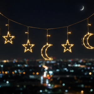 Büyük Ay Yıldız LED Ramazan Süsü Sıcak Beyaz Dekoratif Işık