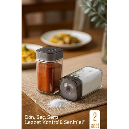 Cam Tuzluk Baharatlık – 360° Döner Kapaklı | 3 Delik Tipiyle Ayarlanabilir Akış   2 ADET 722179