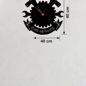 Car Service Temalı Ahşap Duvar Saati - 40x40 cm Teknik Servis Dekoru