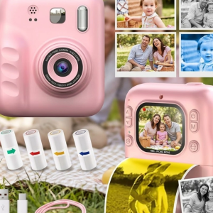 Çocuk Dijital Fotoğraf Makinesi Anında Baskı ve HD Video Kayıt Özellikli 5 kalem ve 4 rulo kağıt hediye