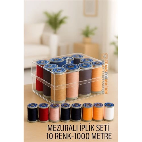 Dikiş İpliği Seti - 10 Renk 1000 Mt Kutulu Mezuralı Dikiş Seti 722076