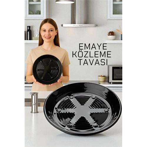 Emaye Közleme Tavası 31 cm - Fırına Uyumlu - Delikli Izgara Yüzeyli, Parlak Siyah 722068