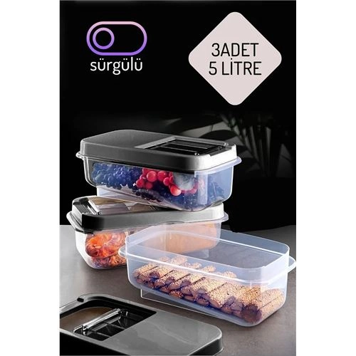 Erzak Bakliyat Saklama Kabı 3 lü Set 5 Lt Antrasit 717743