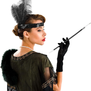 Gatsby Aksesuar Seti – Siyah Charleston Saç Bandı & Sigaralık