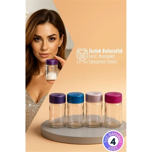 Giulia 4’lü Mini Cam Tuzluk Seti - 9 cm Modern Ergonomik Renkli Baharatlık Takımı 722870