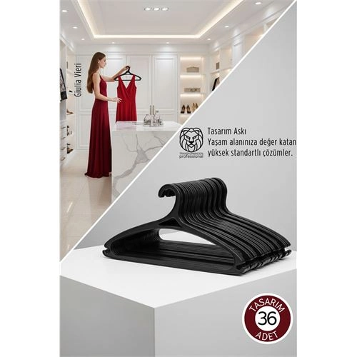 Giulia Vieri Selection: 36'li Premium İtalyan Tasarım İnce Siluet Kaymaz Elbise Askısı Seti SİYAH