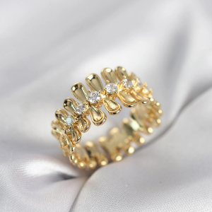 Gold Renk Zirkon Taşlı Sıralı Damla Model Kadın Yüzük