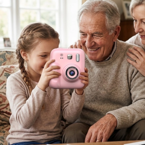 HD Ekranlı Çocuk Fotoğraf Makinesi Video Kayıt ve Baskı Kağıdı Kalem Hediyeli