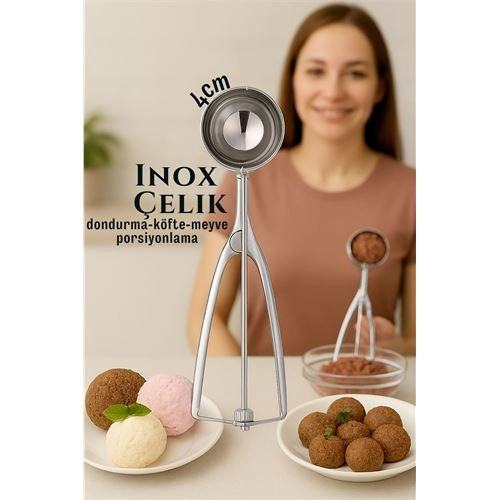Inox 4 cm Dondurma Kaşığı - Karpuz Kurabiye Köfte Helva Porsiyonlama 722039