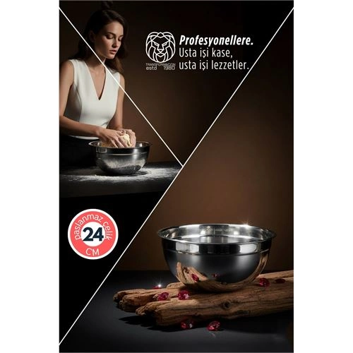 Inox Ölçekli Derin Kase  - 24 Cm 2 Litre Karıştırma Kabı Profesyonel 304 Paslanmaz Çelik 721842