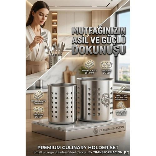 Inox Paslanmaz Çelik 2’li Kaşıklık Seti - 1mm Ultra Dayanıklı Tezgah Üstü Organizer 723142