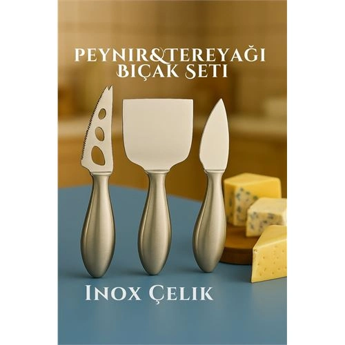 Inox Peynir Bıçağı Seti - Tereyağı Bıçağı Kahvaltı Seti Profesyonel Tasarım 304 Paslanmaz Çelik 722041