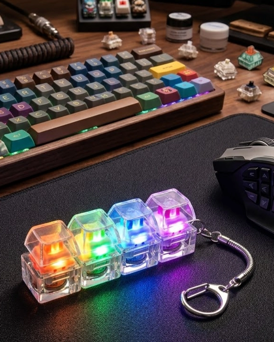 Işıklı Mekanik Tuş Anahtarlık Klik Sesli Stres Oyuncağı Fidget 1 Işıklı Mekanik Tuş Anahtarlık Klik Sesli Stres Oyuncağı Fidget